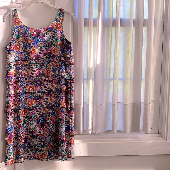 Kenneth Cole Tiered Ruffe Floral Mini Dress Size 8 - Picture 10 of 12